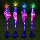 US Flag Solar Garden Lights, 4 Pack 24 LED 7 Color Changing American Flag Landscape Light, 4th of July Outdoor Decor Star Solar Stake Lights for Yard Patio Walkway Pathway (4)