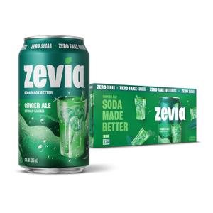 Zevia Zero Sugar Soda, Ginger Ale, 12 oz Cans (8-Pack)  Naturally Sweetened, Non-GMO Project Verified, Gluten-Free, Vegan