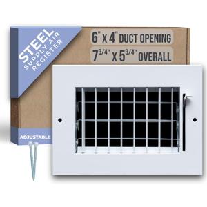 Fits 6x4 Duct Opening Steel Adjustable Air Supply Grille by Handua | Register Vent Cover Grill for Sidewall and Ceiling | White | Outer Dimensions: 7.75" X 5.75"