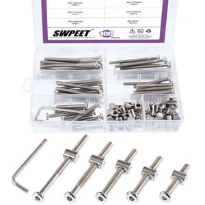 Swpeet 100Pcs Crib Hardware Screws, Nicked Plated M6  40/50/60/70/80mm Hex Socket Head Cap Crib Baby Bed Bolt and Barrel Nuts with 1 x Allen Wrench Perfect for Furniture, Cots, Crib Screws