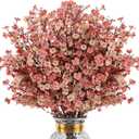 8Pcs Babys Breath Fake Artificial Flowers, Real Touch Light Coffee Color Plants Silk Flowers for Vase Home Office Wedding Spring Winter Indoor Outdoor Centerpiece Table Party Decorations (Beige Brown)