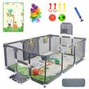 Upgraded Playpen with Enhanced Thick Foldable Mat, Balls, 4 Rings, Storage Bag, Basketball Hoop & Soccer Nets - Play Yard - Sport Playpen - Activity Center - BPA-Free, Non-Toxic, Safe