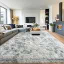 8x10 Rug for Living Room, Fuzzy Plush Large Area Rug, Fluffy Modern Shag Non Slip Soft Furry Carpet for Bedroom Kids Room Nursery Teens Dorm Home Decor, Tie Dye Grey