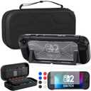 RHOTALL Carrying Case for Nintendo Switch 2 2025, Portable Protective Travel Case with 10 Game Cartridge Slot, Blade Series Shell Cover Accessories for Switch 2 7.9 Inch,Screen Protector, 8 Thumb Caps (black)