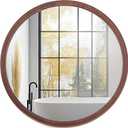 Round Walnut Woodgrain Frame Wall Mirror 20" Farmhouse Decorative Mirrors