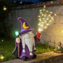 HUYIENO Gnome Solar Garden Statue 9.7" Outdoor Decor with LED Firefly String Lights, Waterproof Solar Powered Figurine for Patio, Yard, Lawn, Porch, Housewarming, Mom & Birthday Gift Gnome
