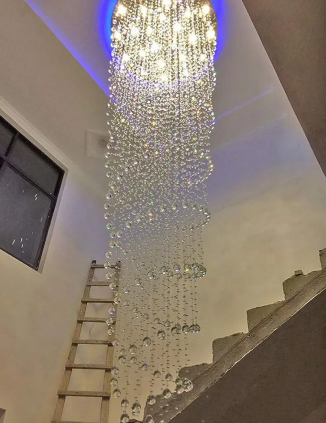 HAIXIANG 118inch Modern Crystal Chandelier for High Ceiling Living Room Foyer Crystal Raindrop Pendant Light Dimmable Lighting with Remote Straircase Fixture LED Bulbs