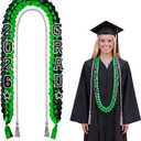 Cindeer 2026 Graduation Ribbon Lei Set Handmade Braided Necklace Honor Cord with Tassel 2026 Grad Embroidery Patches for High School College Graduation Party Supplies(Black, Green)