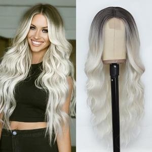 HMHIFI Long Platinum Blonde Wigs for Women 26inch Wavy Curly Middle Part Lace Wig Upgraded Protein Fiber Hair Replacement Wig Cosplay Costume Halloween Wig(26'' Platinum Blonde)