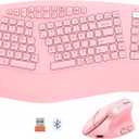 MEETION 2025 Upgrade Pink Ergonomic Keyboard and Mouse, Multi-Device Bluetooth/2.4G Keyboard, 3 DPI Adjustable Wireless Mouse, Full-Sized Rechargeable Cordless for PC/Computer/Laptop/Window