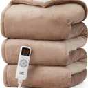 EHEYCIGA Electric Heated Blanket Throw - Sherpa & Fleece, 9 Heating Levels, Auto Off, 50 x 60 Inches, Beige (Camel)