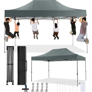 COBIZI 10x15 Pop Up Canopy Without Sidewall,Heavy Duty Canopy UPF 50+ All Season Wind Waterproof Commercial Outdoor Wedding Party Tents for Parties Gazebo with Carry Bag(10 x 15 ft Gray)
