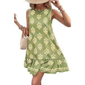 BLENCOT Womens Boho Dress Sleeveless Ruffle Mini Summer Vacation Casual Dresses (S)