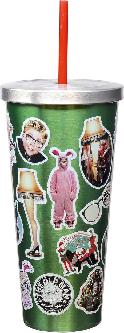 Spoontiques A Christmas Story Stainless Steel Tumbler, 24oz - Double Wall Insulated Travel Cup with Straw