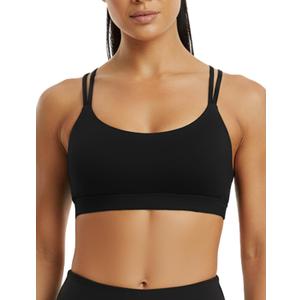 Buauty Sports Bra for Women, Criss Cross Back Medium Support Spaghetti Straps Workout Bras for Yoga Running Gym Fitness (Small)