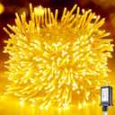 Minetom Christmas Tree Lights Outdoor - 200 LED 10 Ft Firecrackers String, 12 Modes Timer Waterproof Connectable Plug-in Twinkle Fairy Lights for Xmas Tree Garland Party (Warm White)