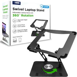 Uncaged Ergonomics Swivel Laptop Stand for Desk, Adjustable Computer iPad Stand for Desk w/ 360 Rotation, Portable Laptop Holder for Home Office Ergonomic Supplies (Black)