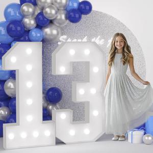 JoyMuse 4FT 13 Marquee Numbers, Large Light Up Numbers 13 for 13th Birthday Decorations Cool White Light Number 13 for Anniversary Birthday Party Decor