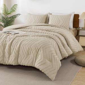 Andency Light Khaki California King Comforter Set, Boho Cal King Soft Warm Tufted Neutral Bedding Comforter Sets, 3 Pieces Cali King Aesthetic Chevron Farmhouse Cute Bohemian Textured Bedding Set