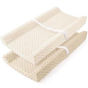 Susurration Changing Pad Covers 2Pack Minky Dots Plush Diaper Change Table Covers 33x17x7in Ultra Soft Changing Pad Sheets for Unisex Baby Girls Boys (Brown&Cream)