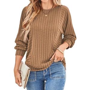 Dokotoo Womens Soft Long Sleeve Crewneck Shirts Fall Casual Loose Fit Knit Tops Blouses L