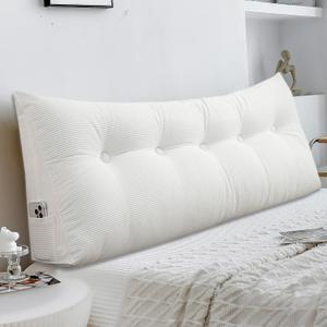 Wedge Pillow Headboard Triangular Bed Wedge Pillow for Headboard, Headboard Pillow Reading Pillow for Daybeds and Bunk Beds with Removable Velvet Cover (39x20x8Inches, White)