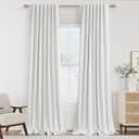 Guken White 100% Blackout Linen Curtains 96 Inch Length 2 Panels Set for Living Room Bedroom Back Tab Rod Pocket Thermal Insulated Black Out Drapes Room Darkening Farmhouse Window Curtains 52x96