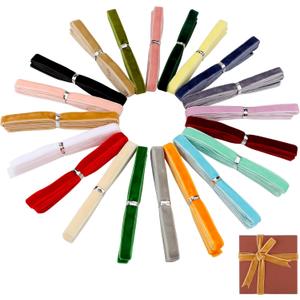 Vibrant Velvet Ribbon Set 40 Yards (2 Yards X 20 Colors) 3/8 Inch LVYOUIF Single-Sided Velvet Ribbon Trim for Christmas Trees Gift Wrapping Bouquets Wedding Decor and DIY Crafts (Multicolor)