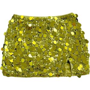 Verdusa Women's Rave Sequin Sparkly Slit Mini Skirts Club Party Bodycon Skirt Festival Outfits (Large, Green)