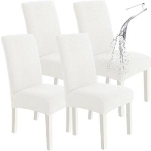 SYSLOON 100% Waterproof Chair Covers for Dining Chairs, Stretch Chair Covers Set of 4, Parson Chair Slipcovers Removable Washable Kitchen Chairs Seat Covers,Beige White