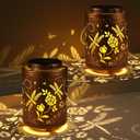 2 Pack Solar Lanterns Garden Decor Birthday Gifts for Women Mon Grandma Metal Hanging Solar Lights Waterproof Outdoor Decoration for Outside LED Lanterns for Yard (Dragonfly)