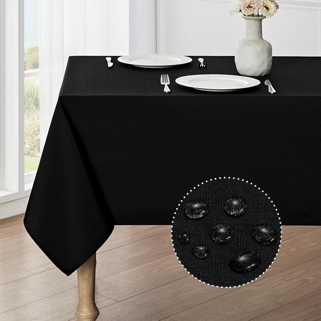Veblandy Rectangle Tablecloth Waterproof 60x104 inch Linen Textured Table Cloth Stain and Wrinkle Resistant Washable, Decorative Fabric Table Cover for Dining, Party and Camping, Black