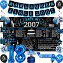 Trgowaul 18th Birthday Decorations for Boys, 20PCS Black Blue Back in 2007 Birthday Party Supplies, Blue Vintage Banner, Sash, 18th Cake Topper, Latex Balloon, 18 Year Old Set