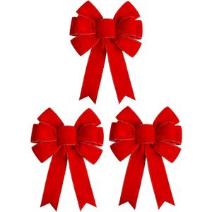 Satenwie 3 Packs Red Christmas Bows Large Velvet Bow for Wreaths, Tree, Outside Decorating, Outdoor (12 * 14 inch)