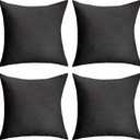 Home Brilliant Pillow Covers Outdoor Black Throw Pillows Waterproof Linen Decorative Pillow Cases for Chairs, 18x18 inch, Set of 4, Black