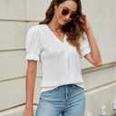 Blooming Jelly Women Summer Top Dressy Casual Blouse V Neck Puff Short Sleeve Trendy Tops Fashion Shirts Outfits 2024 (L)