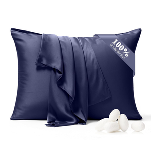 100% Pure Silk Pillowcase 2 Pack for Hair and Skin, Both Sides 23 Momme Grade 6A+ Mulberry Silk Pillowcases with Hidden Zipper, Soft&Smooth Cooling Pillow Cases (Navy Blue, Queen 20x30)