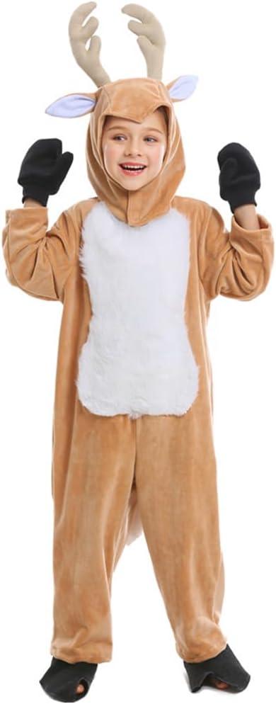 EVGVAT Kids Christmas Reindeer Costume Deer Animal Outfits Onesie Party for Boys and Girls (5-7Years)