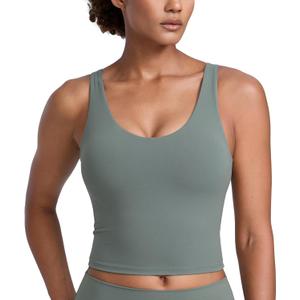 CRZ YOGA Butterlift Racerback Crop Tank Tops for Women - U Neck Yoga Padded Longline Sports Bras Pilates Workout ,Grey Sage, Medium