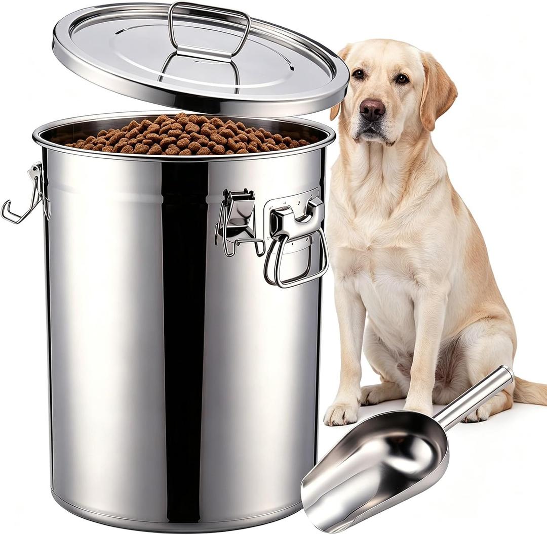 25 lb Stainless Steel Dog Food Storage Container with Airtight Lid