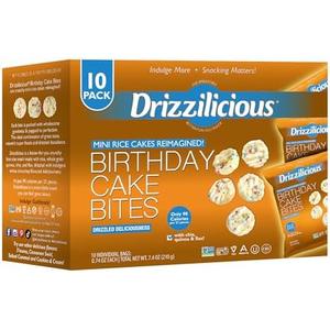 Drizzilicious Mini Flavored Rice Cakes Birthday Cake - Rice Crisps, Healthy Snack for Adults and Kids, Vegan, Gluten Free Snack, Allergen Free, Only 90 Calories Per Bag - 0.74 oz (Pack of 10)BB:15 Sep 2026