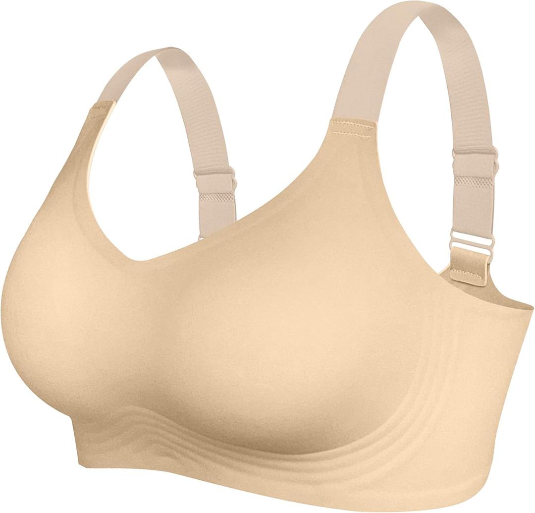 Womens Seamless Wireless Jelly Bra Push Up Comfort Soft No Underwire Full Coverage T-Shirt Bra, Nude, (XL)