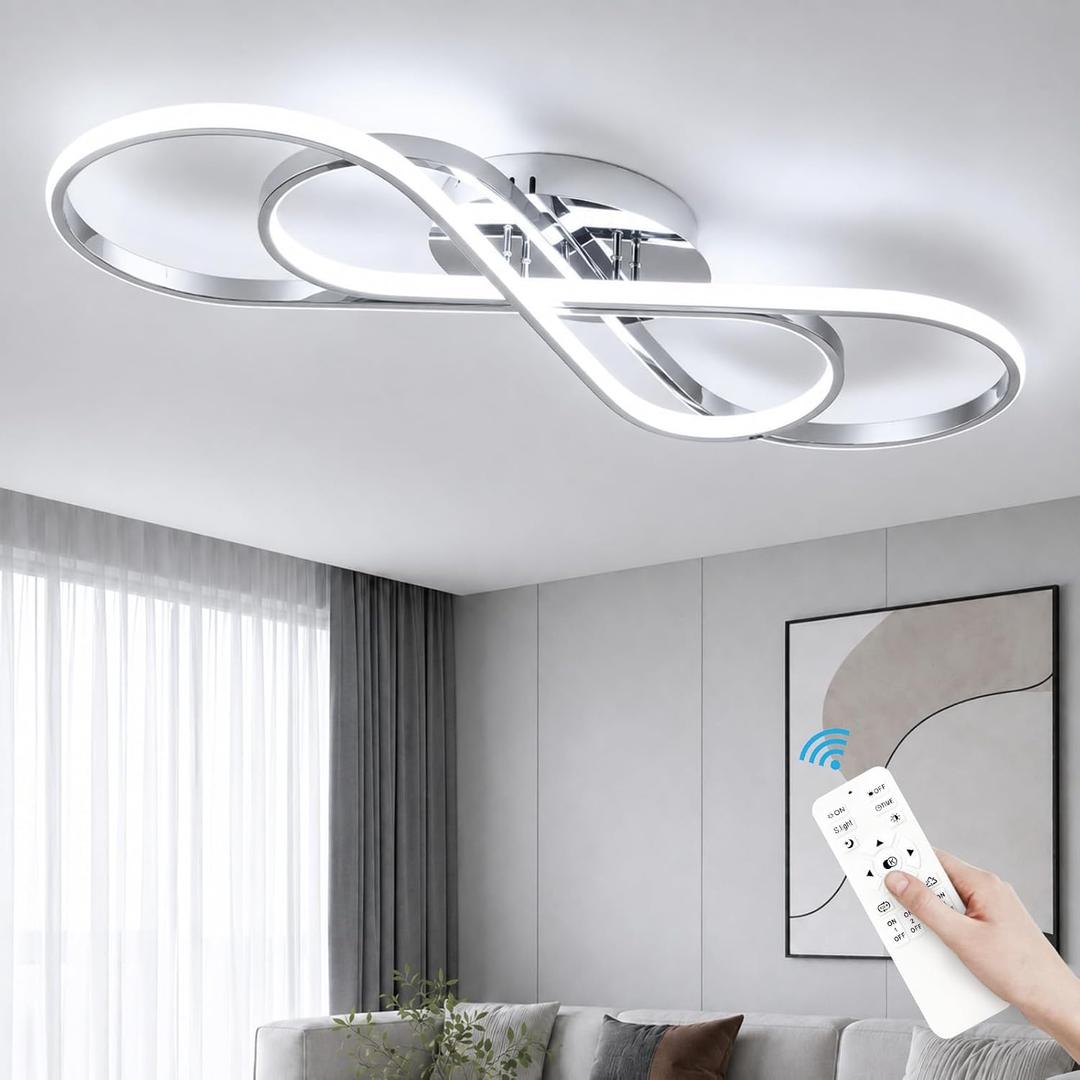 68W Modern LED Ceiling Light 31.5" Dimmable Ceiling Light with Remote & APP Control, 3000K-6000K Flush Mount Ceiling Lamp for Kitchen Living Room Bedroom (Chrome)
