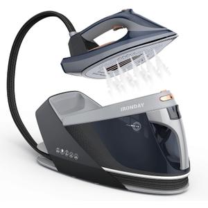 IRONDAY Steam Station for Clothes with LED Screen, 1800W Steam Iron Ceramic Soleplate, Auto Shutoff, Self-clean, Anti-drip, 50.72oz Removable Water Tank Ironing Steamer for Various Fabrics, Blue