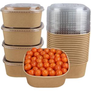 40 oz Disposable Kraft Paper Bowls with Lids, Food Containers Soup Bowls Party Supplies Treat Bowls 50 Pack