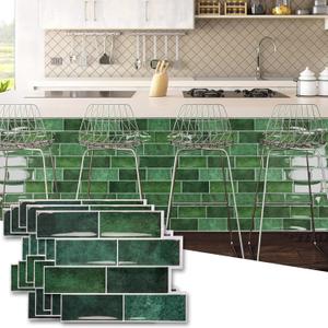 Art3dwallpanels 10-Sheet Peel and Stick Backsplash, 11.02'' x 8.46'' Peel and Stick Tile, 3D Self Adhesive Tile for Kitchen, Bathroom, Laundry Room, Dark Green