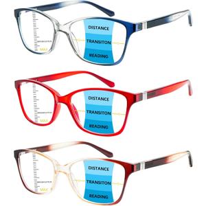3 Pack Progressive Multifocus Reading Glasses Blue Light Blocking Multifocal Readers for Women Men with Spring Hinge (3 Mix C1, 1.25, multiplier_x)