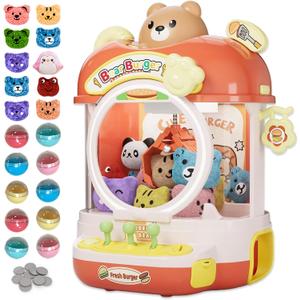 Claw Machine for Kids, Cute Vending Machine for Age 5+, Bear Fun Toy with Prizes Plush and Capsule Inside for Girls, Birthday Party Gifts Provides Hours of Fun for Kids, Small