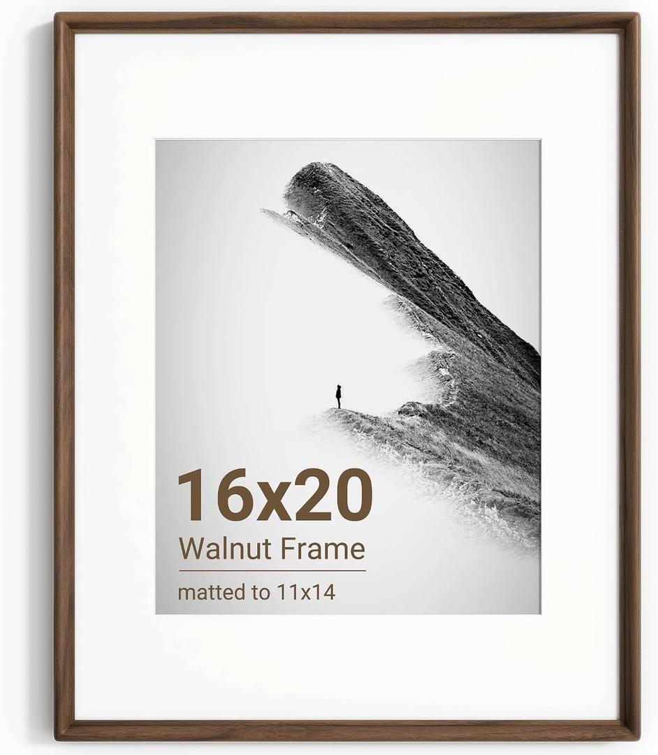 Axeman 16x20 Picture Frame, Walnut Wood Photo Frame, Matted to 11x14 Photos