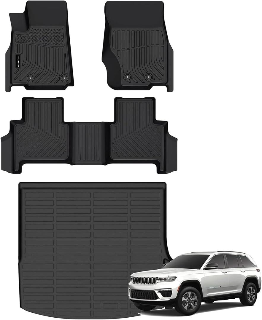 All Weather Floor Mats Cargo Mat Fit for Jeep Grand Cherokee(WL Include 4xe, Not WK2 or WL75) 2022-2025 5 Seat Only TPE Rubber Liners All Season Guard Odorless Anti-Slip Floor Mats Cargo Liner